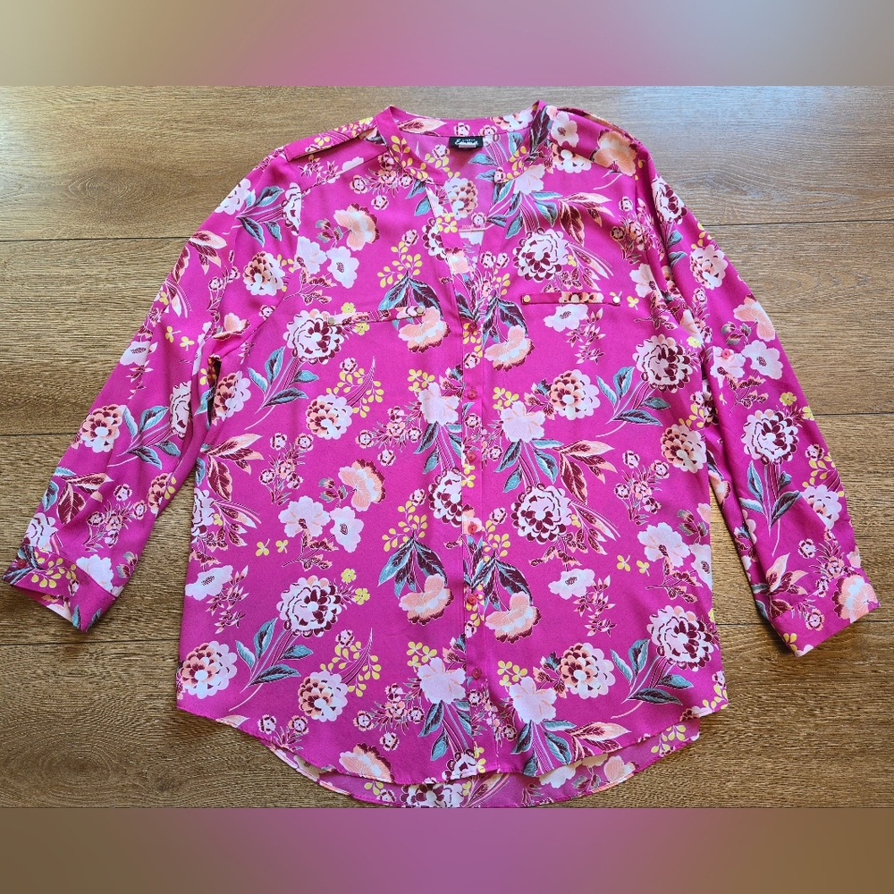 SIMPLY EMMA Pink Floral Patterned Blouse Shirt Top Plus Size 2XL